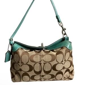 Coach vintage y2k brown khaki and green mini clutch wristlet turnlock bag